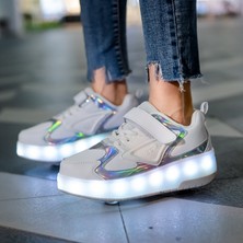 SITONG 4 Kasnak Beyaz LED Işık Beyaz Paten Paten Çocuk Ayakkabı Kasnak Ayakkabı USB Şarj (Yurt Dışından)