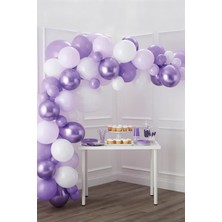 Trend Hediye Sepeti Krom Mor Pastel Beyaz Metalik Mor Lila Balon 100 Adet ve 5 M Balon Zinciri