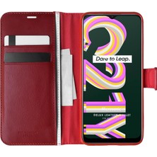 Microsonic Realme C21Y Kılıf Delux Leather Wallet Kırmızı