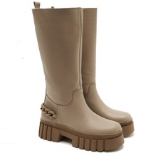 Desa Perla Bej Kadın Zincir Detaylı Deri Çizme