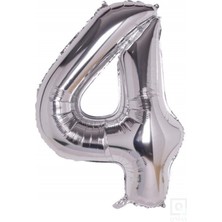 Qniay 80 cm Gümüş Gri Folyo 4 Rakam Balon 16 Inc Parti Sayı Doğumgünü Balonu