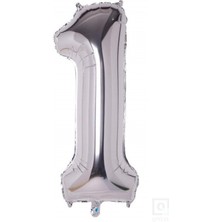 Qniay 80 cm Gümüş Gri Folyo 1 Rakam Balon 16 Inc Parti Sayı Doğumgünü Balonu