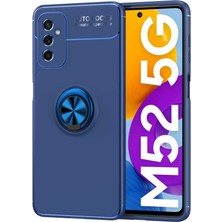 Case 4U Samsung Galaxy M52 Kılıf Kamera Korumalı Autofocus Shockprof Ravel Yüzüklü Standlı Slikon Kapak Mavi