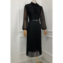 Ges Moda G0015 Dantel Detay Piliseli Elbise Siyah