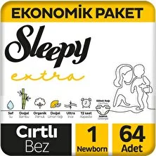 Sleepy Extra Günlük Aktivite Ekonomik Paket Bebek Bezi 1 Numara Yenidoğan 64 Adet