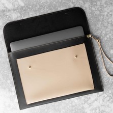 Dk Leather  13 - 13.3 - 14 Inç Uyumlu Laptop Kılıf Notebook Laptop ve Evrak Çantası Siyah-Bej