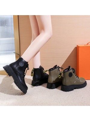 SITONG Siyah Kadın Ayakkabı Dantel Martin Çizmeler 5 cm Ayakkabı Arttırmak (Yurt Dışından)