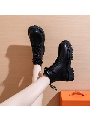 SITONG Siyah Kadın Ayakkabı Dantel Martin Çizmeler 5 cm Ayakkabı Arttırmak (Yurt Dışından)