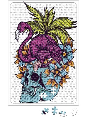 Baskı Dükkanı Caveira Tropical Flamingo Skull Puzzle 240 Parça Yapboz