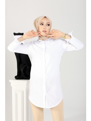 İlkimay Uzun Kollu Düğmeli Boyfriend Tunik Gömlek 139 - Beyaz