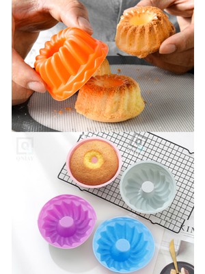 Qniay Lüx Pratik Silikon Mini Kek Kalıbı 6 Parça Muffin Kek Kupası Kalıbı Hamur Kek Pişirme Kalıbı
