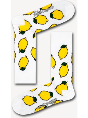 Beyaz Limon Renkli Erkek Çorap