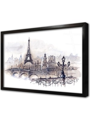 Tablosan Eyfel Kulesi Manzara Çerçeveli Cam Tablo