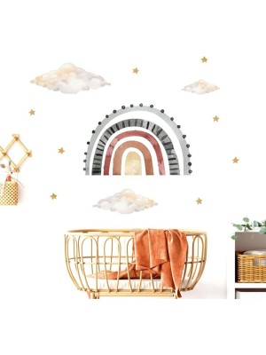 Kt Grup Pastel Gökkuşağı Bulutlar ve Yıldızlar Duvar Sticker Seti