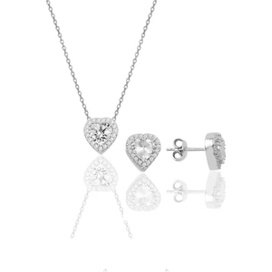 Söğütlü Silver Gümüş Rodyumlu Zirkon Taşlı Pırlanta Modeli  Kalp Ikili Set
