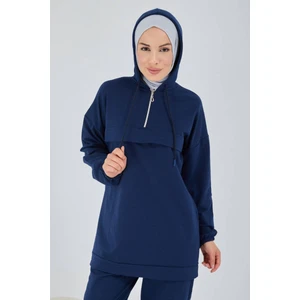 Burcu Tesettür Önden Yarım Fermuarlı Eşofman Takımı TRN1019 Lacivert