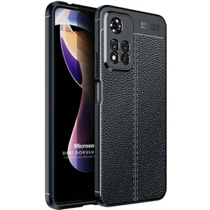 Xiaomi Redmi Note 11 Pro Kılıf Deri Dokulu Silikon Siyah
