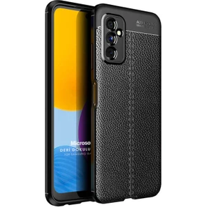 Samsung Galaxy M52 Kılıf Deri Dokulu Silikon Siyah