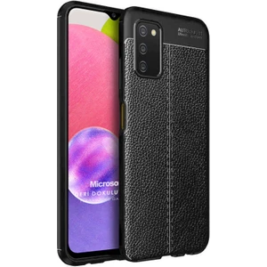 Samsung Galaxy A03S Kılıf Deri Dokulu Silikon Siyah