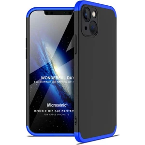 Apple iPhone 13 Kılıf Double Dip 360 Protective Siyah Mavi