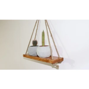 Jüt Halatlı Ahşap Duvar Rafı (Teak)