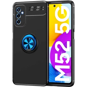 Case 4U Samsung Galaxy M52 Kılıf Kamera Korumalı Autofocus Shockprof Ravel Yüzüklü Standlı Slikon Kapak Siyah - Mavi