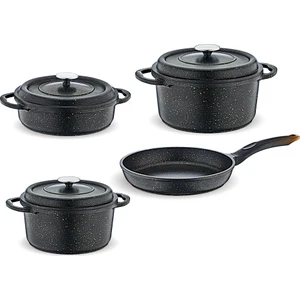Nostalji 7 Parça Granit Döküm Set Siyah