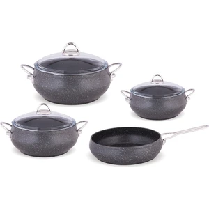 Küre Metal Kulp 7 Parça Granit Set Gri Metal Kulp