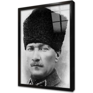 Kalpaklı Atatürk Çerçeveli Cam Tablo