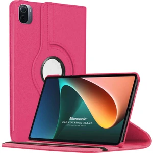 Xiaomi Mi Pad 5 Kılıf 360 Dönerli Stand Deri Pembe