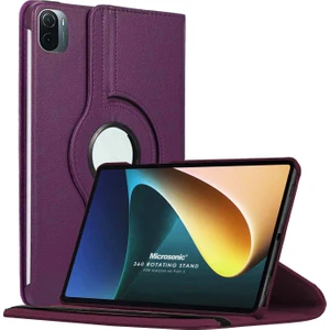 Xiaomi Mi Pad 5 Kılıf 360 Dönerli Stand Deri Mor