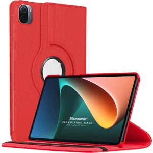Xiaomi Mi Pad 5 Kılıf 360 Dönerli Stand Deri Kırmızı