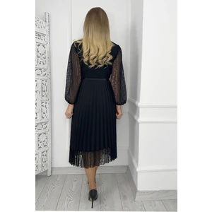 Ges Moda G0015 Dantel Detay Piliseli Elbise Siyah