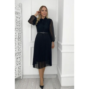 Ges Moda G0015 Dantel Detay Piliseli Elbise Siyah