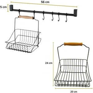 Newstore Home Retro Ferforje Ahşap Saplı Metal Sepet