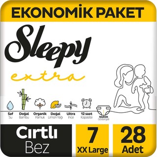 Sleepy Extra Günlük Aktivite Ekonomik Paket Bebek Bezi 7 Numara Xxlarge 28'li