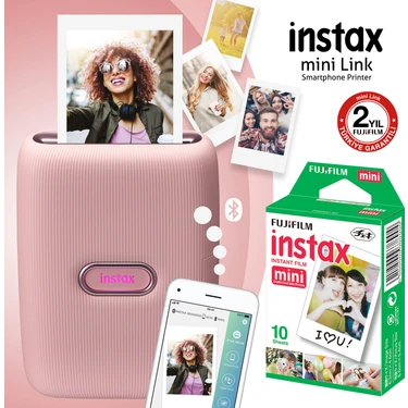 Instax Mini Link Pembe Akıllı Telefon Yazıcısı ve 10'lu Mini