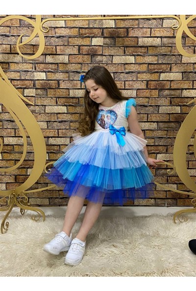 Buse & Eylül Bebe Elsa Pul Payet Tütü Etekli Kız Çocuk Parti Elbisesi