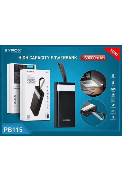 Syrox PB115 30000MAH Taşınabilir Şarj Cihazı Siyah