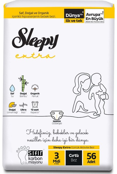 Sleepy Extra Günlük Aktivite Ekonomik Paket Bebek Bezi 3 Numara Midi 56'lı