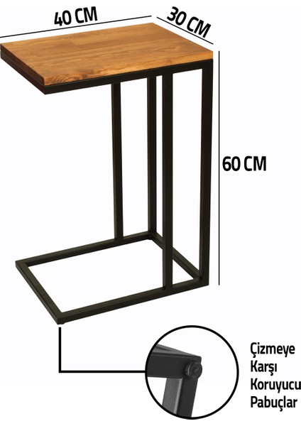 Exclusive C Sehpa Doğal Ahşap Masif Yan Koltuk Sehpası 60 x 40 x 30 cm