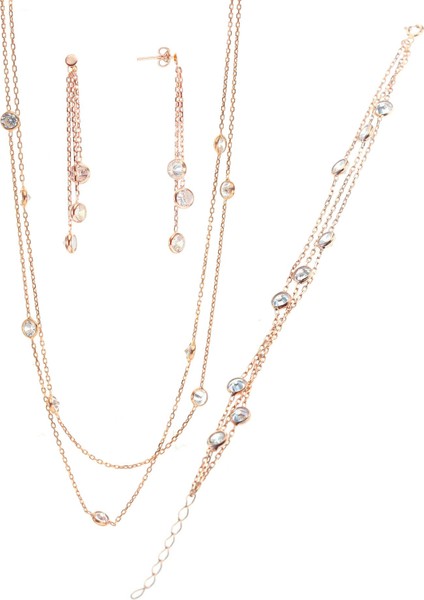 Gümüş Rose Sıra Taşlı Takım