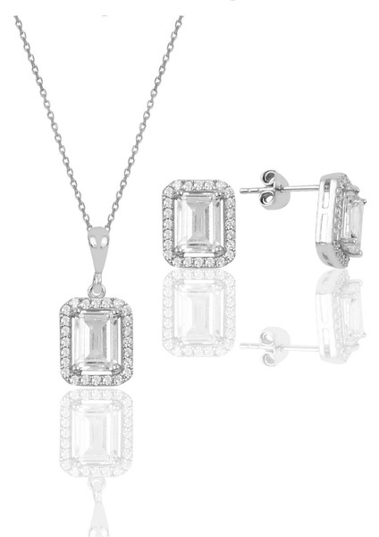 Gümüş Baget Taşlı Ikili Set