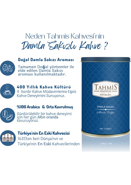 Kahvesi Damla Sakızlı Aromalı Türk Kahvesi 250 Grteneke