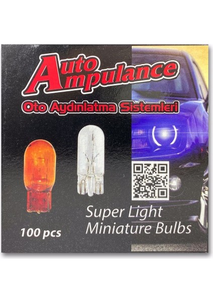 Auto Ampulance 5W T10 Dipsiz Park , Plaka , Tavan Ampul Set (100 Adet)