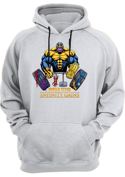 Avengers Thanos Gym Baskılı Beyaz 3 Ipl. Şardonlu Kalın (600 Gr.) Içi Polar Kapüşonlu Sweatshirt Hoodie