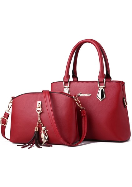 puluz 2'Si 1 Arada Kadın Günlük Moda Messenger Çanta Kırmızı Şarap