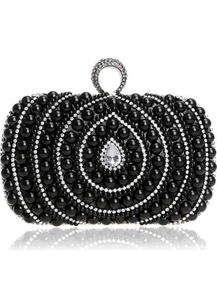 puluz Kadın Modası Ziyafet Partisi Inci Çanta Siyah