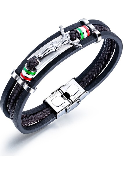 Full Siyah Deri Erkek Bileklik Mıknatıslı BT055 (Yurt Dışından)
