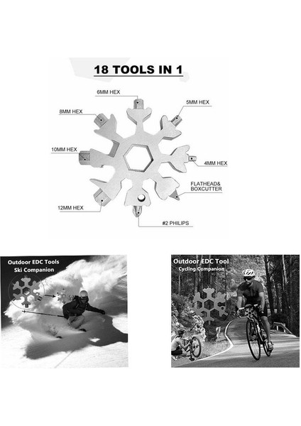 18 1 Paslanmaz Çelik Kar Tanesi Çok Aracı Anahtarlık El Aracı 111 Gümüş(Yurt Dışından)